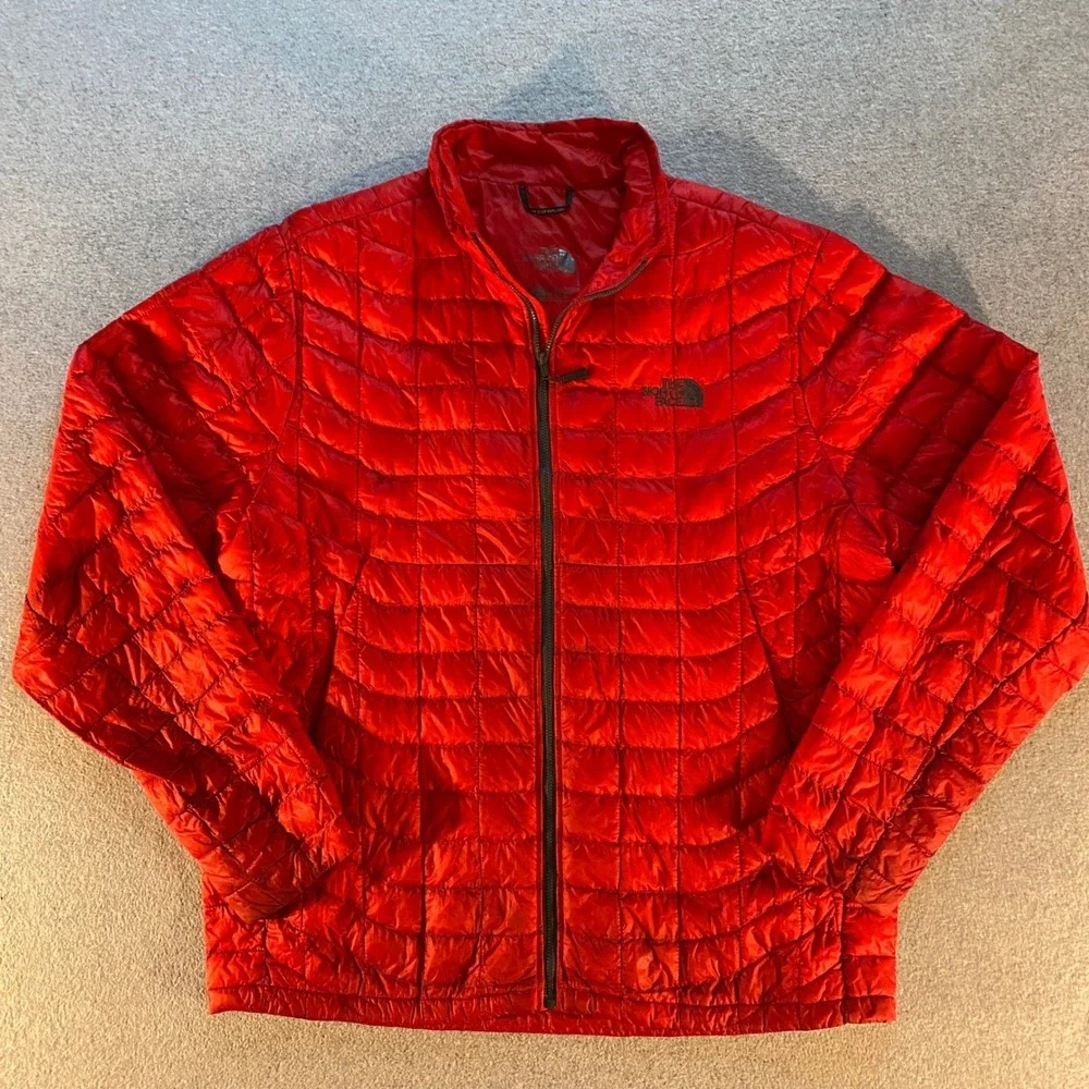 The North Face Mens Thermoball Eco Jacket Red Quilted Puffer Full Zip Large L